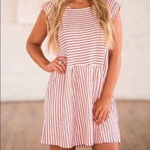 Red and White Pocketed Lounge Dress or Cover Up 